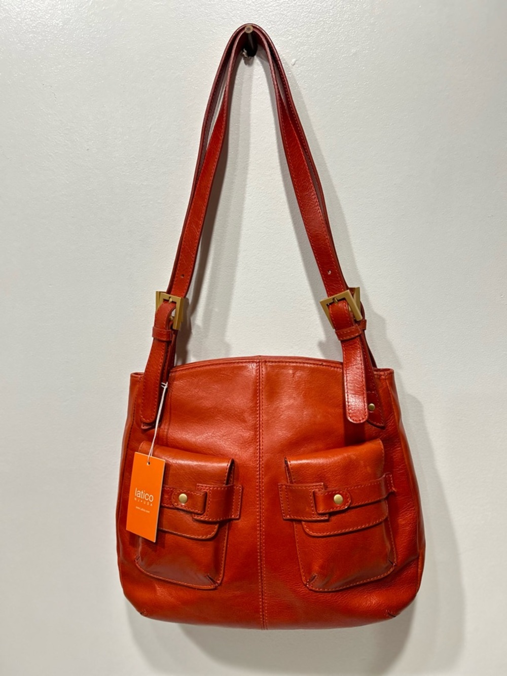 Latico Leathers Burnt Orange Leather Shoulder Bag Boho Hobo Purse Double Pocket